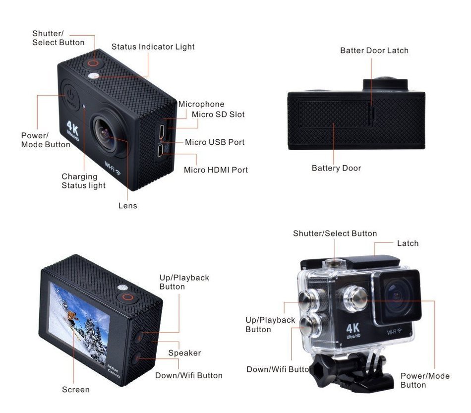Campark 4k Wifi Ultra Hd Waterproof Sports Action Camera,time Lapse,burst Photo,independent Apps for Ios and Android... N3