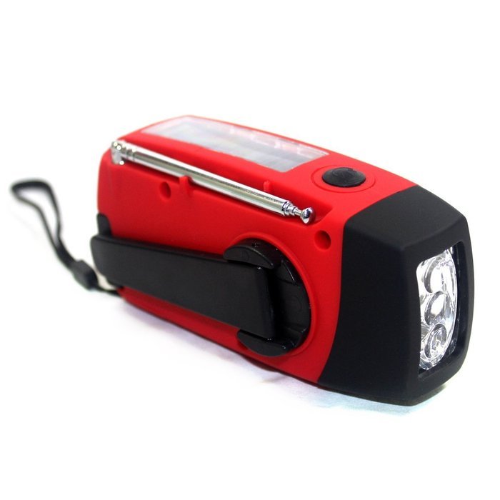 Foxnovo Portable Emergency Solar Powered AMFM Radio 3-LEDs Flashlight Cellphone Charger (Red 1) N12