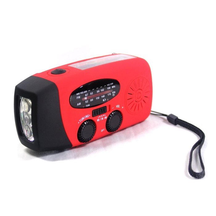 Foxnovo Portable Emergency Solar Powered AMFM Radio 3-LEDs Flashlight Cellphone Charger (Red 1) N14