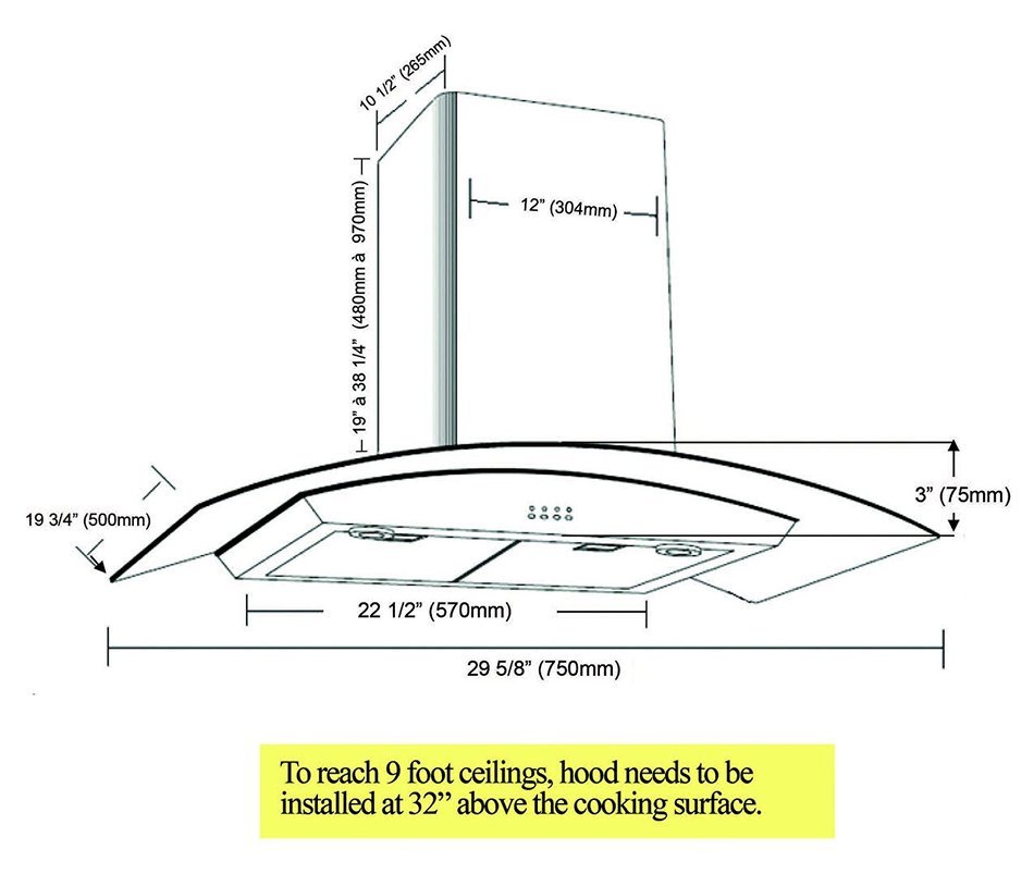 Ancona Tornado II Glass Canopy 600 CFM Wall Mount Range Hood, 36-Inch N8