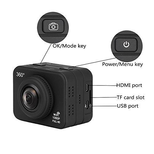 360 Degree Panoramic Action Camera - 30m Waterproof Case, 1080P, 180 Degree Fish Eye Lens, 6 Shooting Modes, WiFi... N2