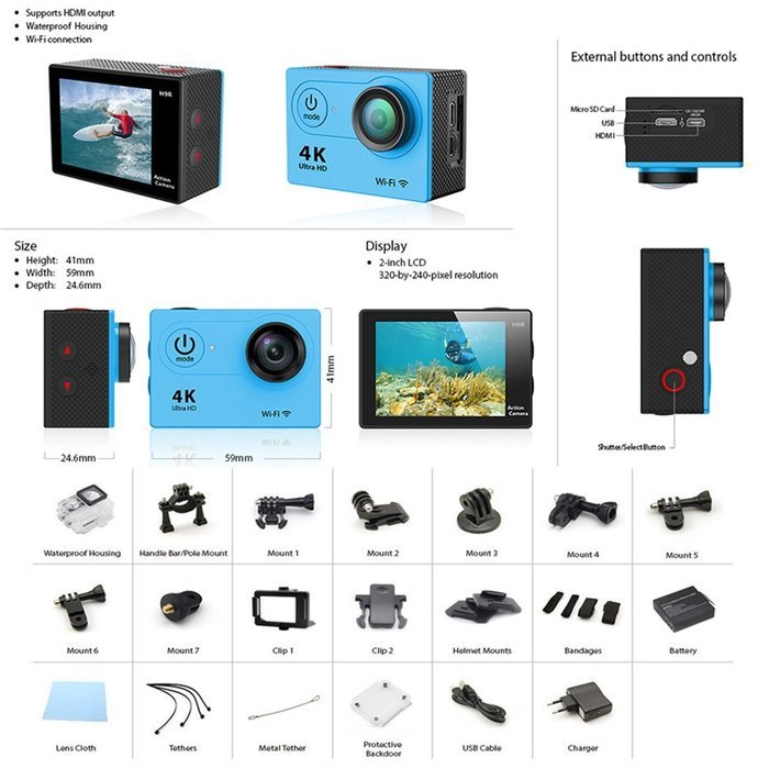 EKEN Original H9R Action Camera 4K WiFi Sports camera support Helmet Waterproof Sport Camera Video Cam with remote... N6