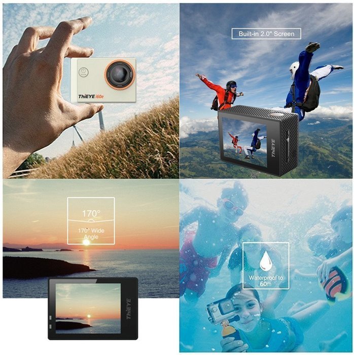 4K Sports Action Camera, ThiEYE i60e 2.0 Inch Screen WIFI 12MP FHD 170&deg; Wide Angle Lens 60M Waterproof With 360... N8