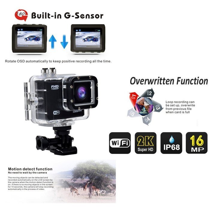 Campark&reg; 1080p 60fps Wifi Extreme Sports Action Camera Waterproof,16MP,1296P,Ambarella A7l,50m Underwater,RF Wrist... N11