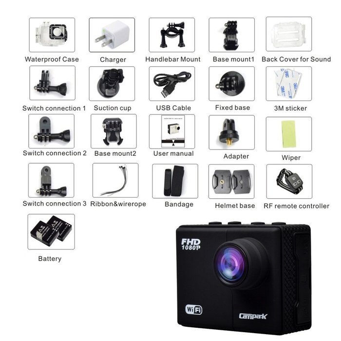 Campark&reg; 1080p 60fps Wifi Extreme Sports Action Camera Waterproof,16MP,1296P,Ambarella A7l,50m Underwater,RF Wrist... N12