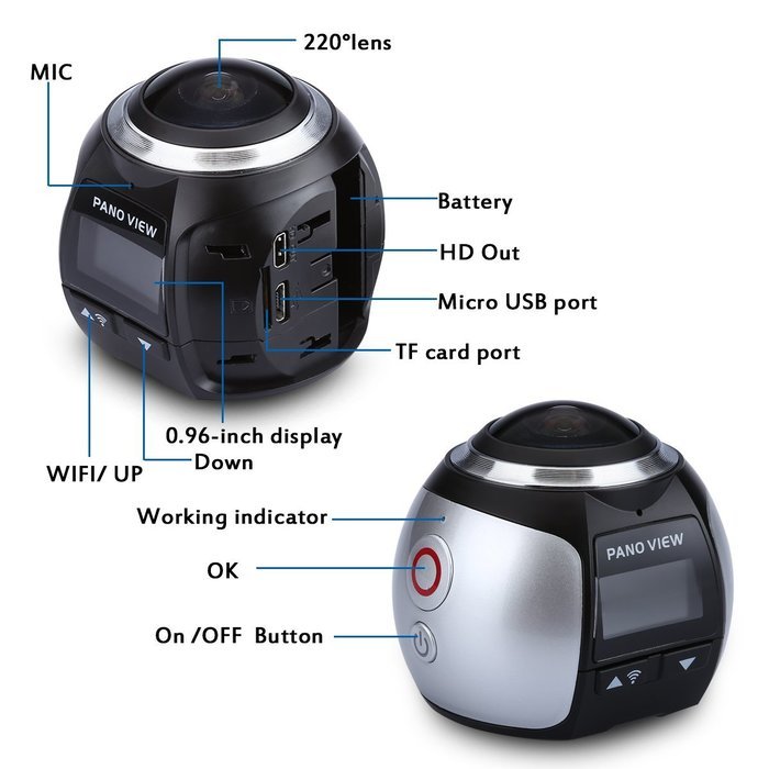 Excelvan V1 Waterproof WIFI 3K 30FPS 16MP Sport Action Camera 360 Degree Ultra HDMI HD Output Mini Panoramic Video... N10