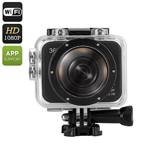 360 Degree Panoramic Action Camera - 30m Waterproof Case, 1080P, 180 Degree Fish Eye Lens, 6 Shooting Modes, WiFi... N3