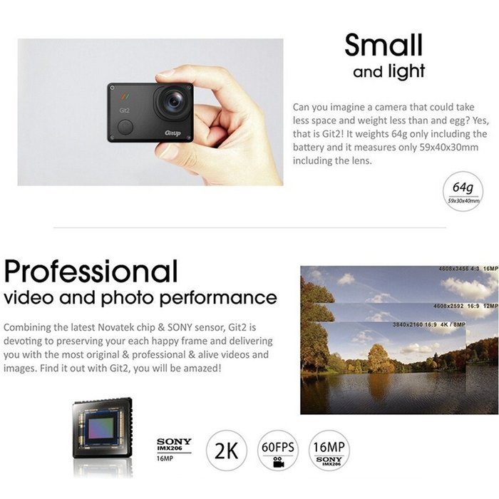 Uphig GitUp GT2 2K 30fps Novatek 96660 1080P WiFi Action Outdoor Sports Helmet Action Camera + Extra 950mAh Rechargable... N3