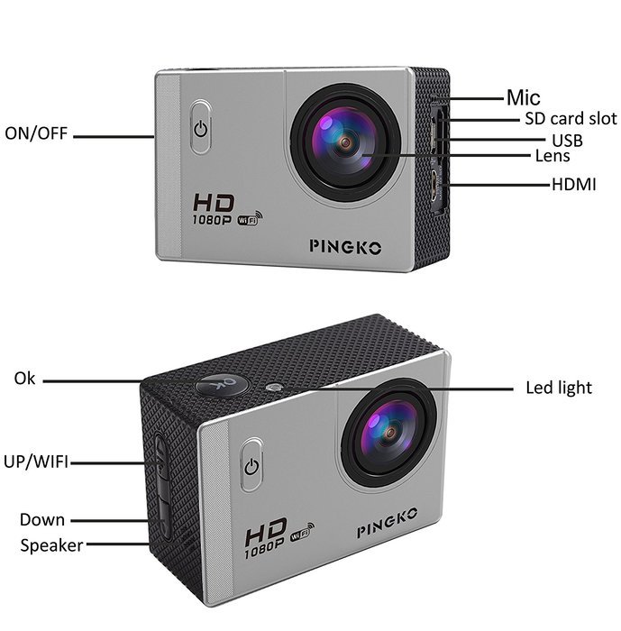 PINGKO F71 WIFI Full HD Sports Action Camera,1080P 30fps 12MP 2.0 Inch LCD Screen 170 Degree Wide Angle Lens Waterproof... N9