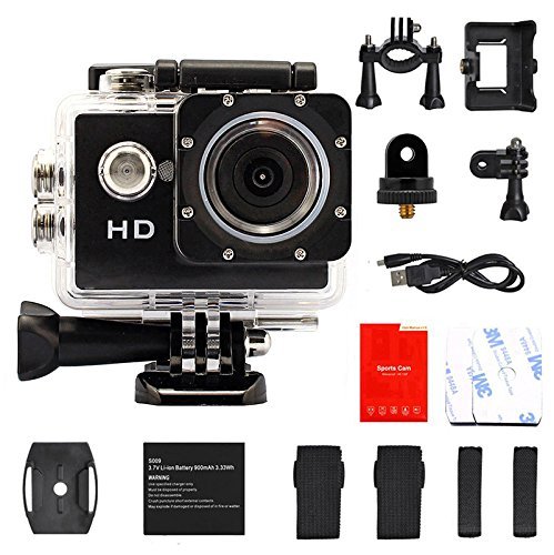 HD Sports Action Camera 120&deg;2G2P Wide-angle Lens USB2.0 Waterproof Housing and Accessories(11 Items) black N4