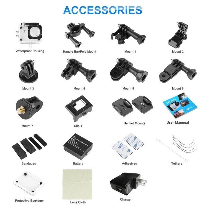 Floureon 4K Action Camera, Full HD Wi-Fi 1080p Waterproof Action Cam, 2.0'' Screen 173&deg; Fish EYE Wide-Angle Lens... N9