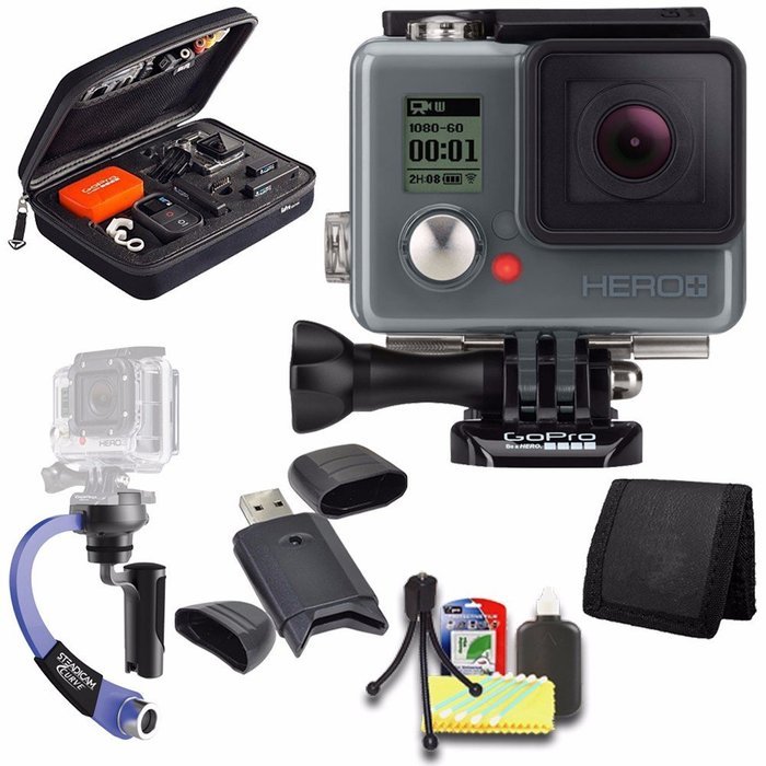 GoPro HERO+ LCD + Steadicam Curve for GoPro HERO Action Cameras (Blue) + Case for GoPro HERO4 and GoPro Accessories...