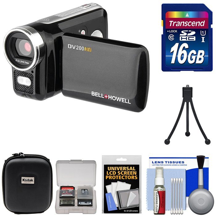 Bell & Howell DV200HD HD Video Camera Camcorder with Built-in Video Light with 16GB Card + Case + Mini Tripod... N2