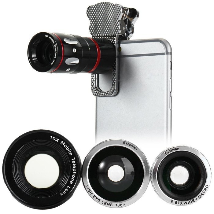 LiKee Excelvan Wide Angle Macro Telephoto 4-in-1 Universal Cat Clamp Fish Eye for iPhone iPad Samsung and Most... N4