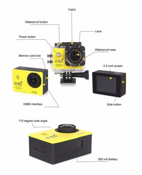 Action Camera SJ7000 Wifi 2.0 LTPS LED mini cam recorder marine diving 1080P Hd Dv Go pro style two batteries...