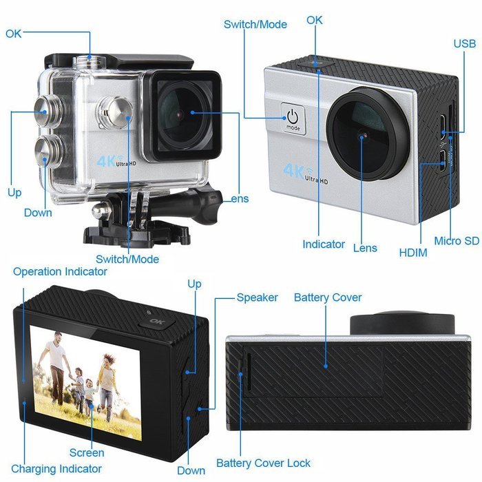 Floureon 4K Action Camera, Full HD Wi-Fi 1080p Waterproof Action Cam, 2.0'' Screen 173&deg; Fish EYE Wide-Angle Lens... N10