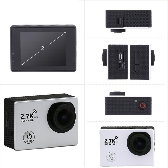 2.7K HD Wifi Sports Action Camera Kit 2.0 Inch LCD and 170 Degree Wide Angle Lens 98-Feet(30-meter) Underwater... N8