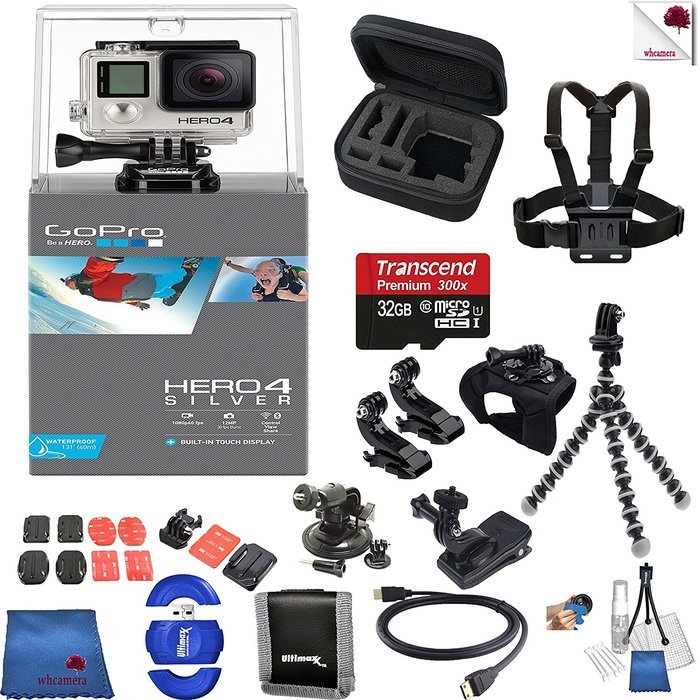 Gopro Hero 4 Silver 15 Piece Hooked Bundle Includes: Go Pro Hero4 Silver + Case + Flexible Tripod + Chest Strap...