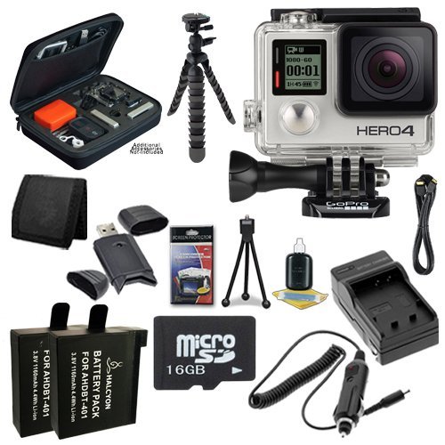 GoPro HERO4 Silver + AHDBT-401 Replacement Lithium Ion Battery + External Rapid Charger + 16GB microSD Memory...