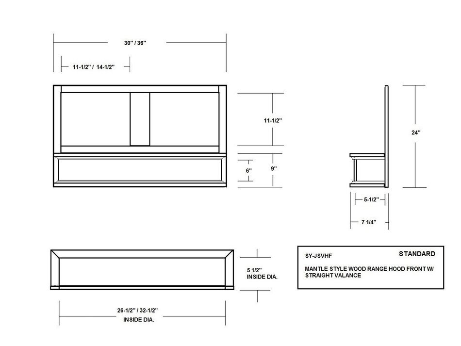 Mantel Style Range Hood Front by Castlewood - 30", Maple