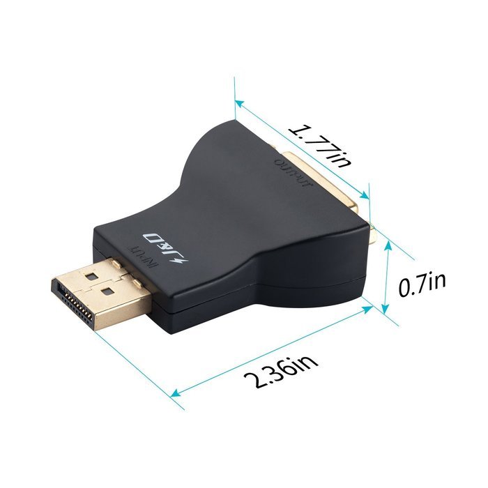 DP to DVI, J&D Gold Plated DisplayPort to DVI Adapter Converter - Male to Female - Black N6