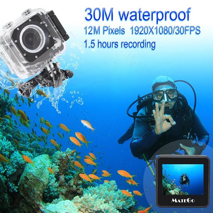 Matego Sports Action Camera Wi-Fi Full HD 1080P Camera 12Mega Pixels 170 Degree Wide Angle Lens with 2.0 Inch... N3