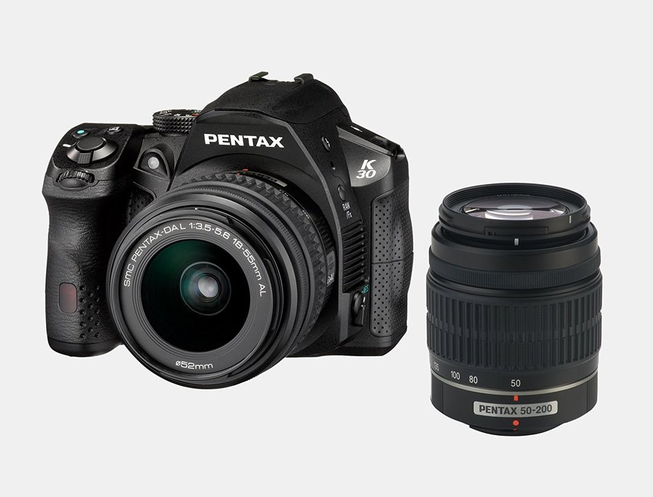 Pentax K-30 DSLR Camera with 18-55mm AL and 50-200mm AL Lens Kit - Black