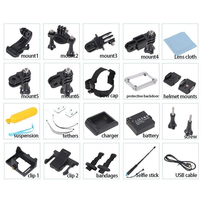 LetsFunny 2.0 Inch 1080P HD Waterproof Action Camera with 2 Batteries Along with 17 Abundant Free Accessories N5