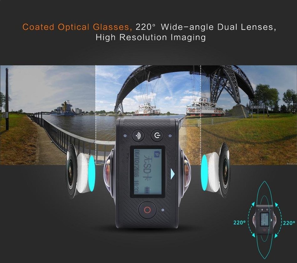 VR 360 Degree Dual-lens WiFI Panoramic Sports Action Video Camera,1080P Full HD and 8 MP Sports DV N7