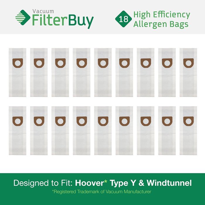 9 Hoover Windtunnel Upright Type Y Vacuum Bags. Designed by FilterBuy to Replace Hoover Part #'s 4010100Y, 4010801Y... N2