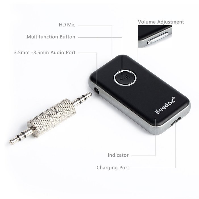 Bluetooth Receiver, Keedox Bluetooth 4.0 Music Receiver Handsfree Car Kit Bluetooth Audio Receiver A2DP 3.5mm... N3