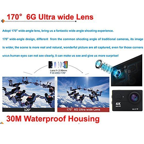 H9 2.0 Inch 170 Degree 6g Ultra-wide Angle Lens 4k Ultra-hd 30-meter Waterproof Wi-fi Sports Diving Camera, with... N6