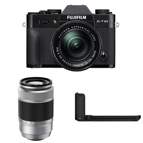 Fujifilm X-T10 Black w/XC16-50mm & XC50-230mm F4.5-6.7 Silver Lens Kit + Metal Hand Grip
