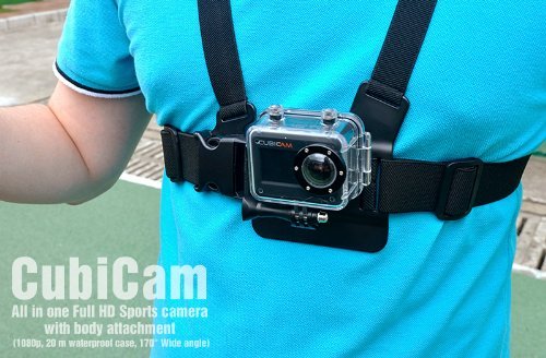 Cubicam 1080p HD camcorders- 5MP, 20m Waterproof Digital Sports Camera with Body Strap & Mount Accessory Kit N7