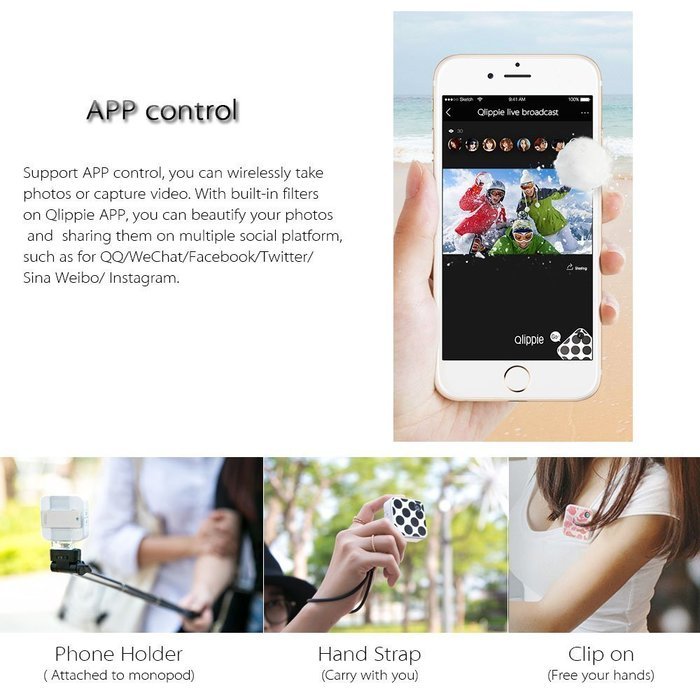 Qlippie Clip on Wearable Mini Digital Video Camera 1080P Full HD with Built-in Wi-Fi N7