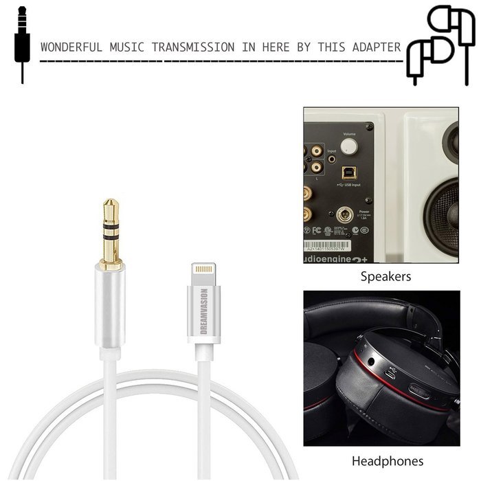Lightning to 3.5mm Male Aux Audio Cable,Dreamvasion Aluminium 8Pin Lightning to 3.5mm Male Headphone Jack Adapter... N2