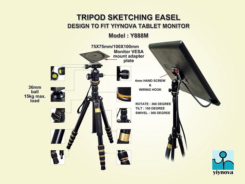 Yiynova Tripod Sketching Easel For Yiynova Tablet Monitor N3