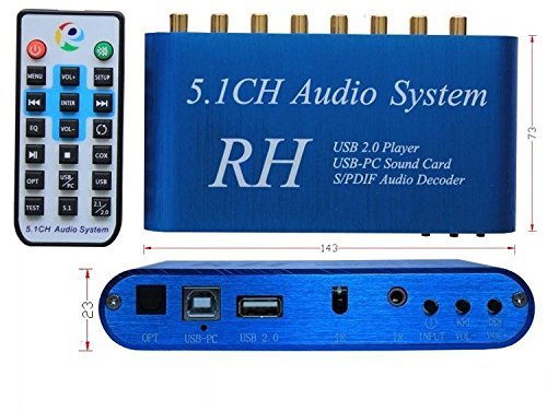 RioRand&reg; 5.1CH Digital Audio System for USB digital sound/USB media player / S/PDIF audio decoder (BLUE) N6