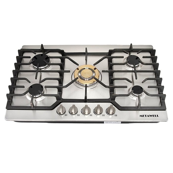 METAWELL 30" Stainless Steel Gold Burner Built-in 5 Stoves Natural Gas Cooktops Cooker N2