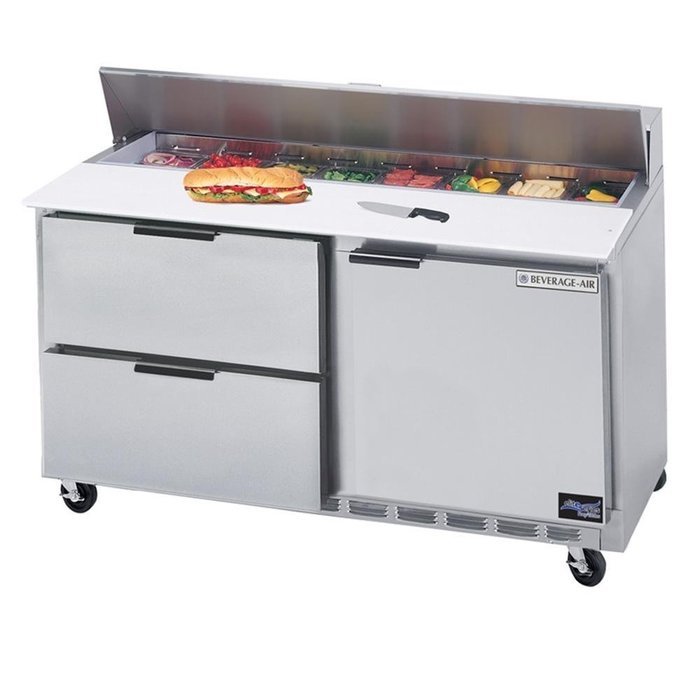 Beverage-Air SPED60-16-4 60" 4 Drawer Refrigerated Sandwich Prep Table | (16) 1/6 Pan Capacity