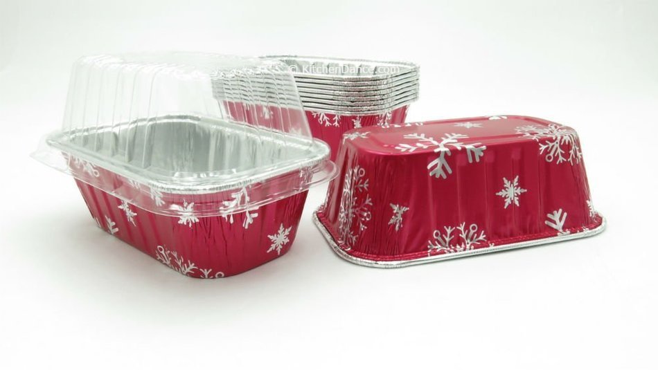 Disposable Aluminum Holiday 1 lb. Mini Loaf Pans with Clear Snap on Lid #9302X (10) N2