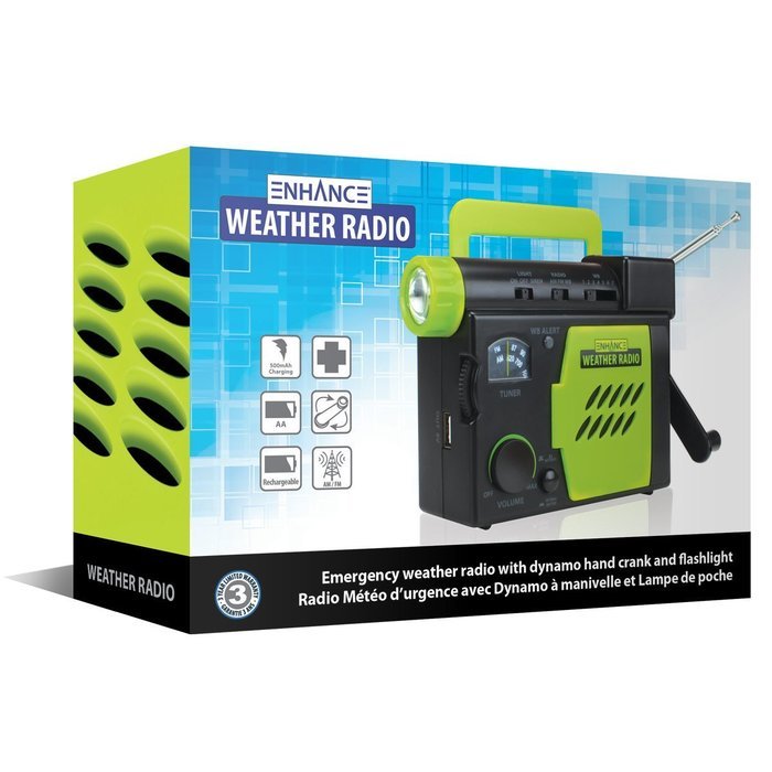 ENHANCE Emergency Radio with Hand Crank , USB Charging , Flashlight and AM/FM/WB Modes - Perfect for Earthquakes... N3