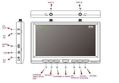 RX LCD5812 5.8GHz 7inch 40 Channels Raceband LCD Diversity Receiver Monitor for RC FPV (white) N6