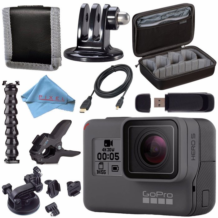 GoPro HERO5 Black CHDHX-501 + GoPro Suction Cup Mount + GoPro Jaws Flex Clamp + Custom GoPro Case for GoPro HERO...