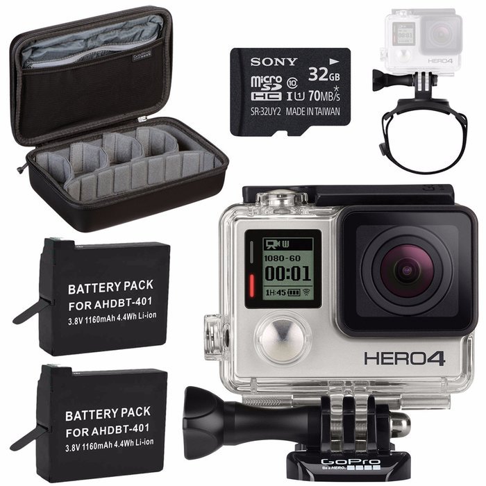 GoPro HERO4 Silver + Rechargeable Battery + The Strap + Sony 32GB microSDHC Card + Case for GoPro HERO4 and GoPro... N2