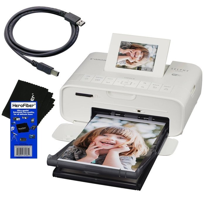 Canon Selphy CP1200 Wireless Color Photo Printer (White) + USB Printer Cable + HeroFiber&reg; Ultra Gentle Cleaning...