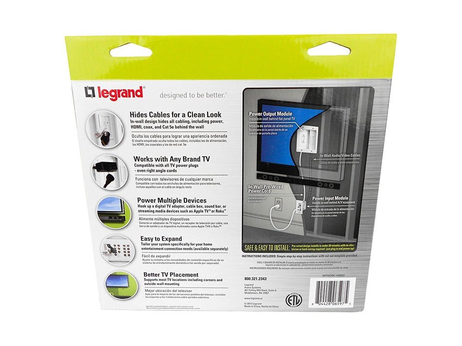 Legrand HT2202WHV1 WM InWall TV Power Kit N3
