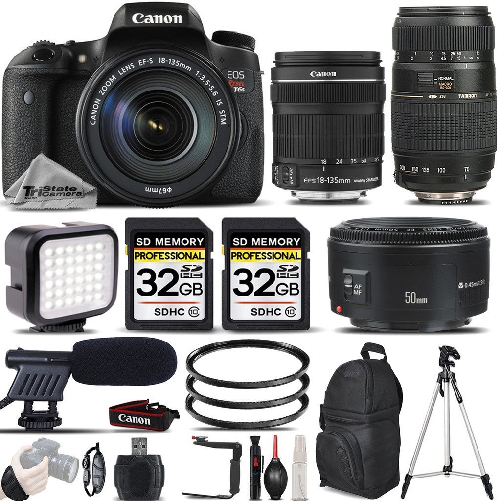 Canon EOS Rebel T6s Camera + 18135mm STM Lens + Tamron Zoom Telephoto