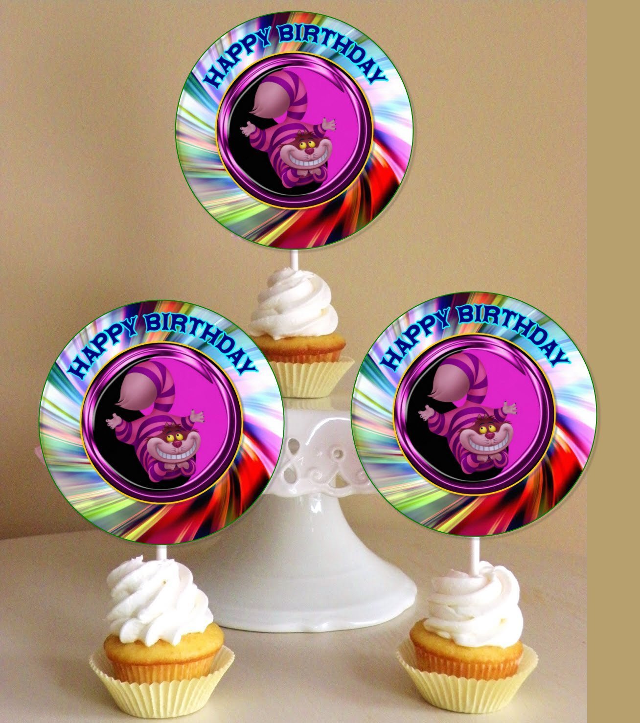 12 Happy Birthday Cheshire Cat Inspired Party Picks, Cupcake Picks ...