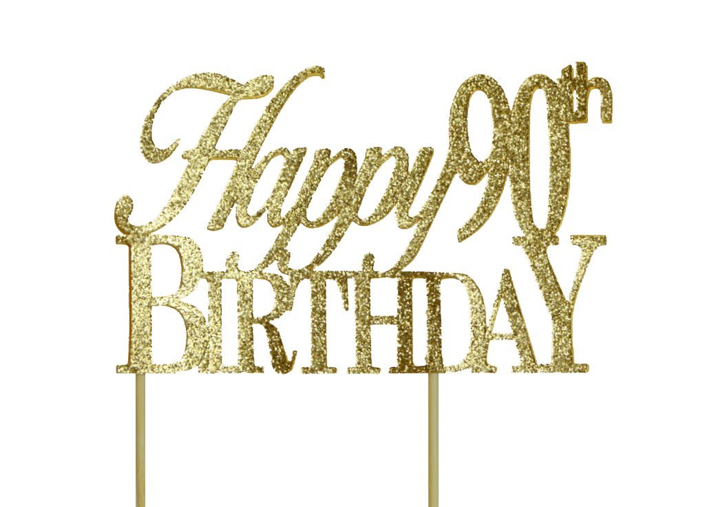 All About Details Gold Happy-90th-birthday Cake Topper free image download